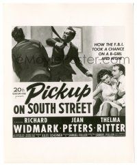 9y674 PICKUP ON SOUTH STREET 8.25x10 still '53 Sam Fuller, art of Widmark & Peters from six-sheet!