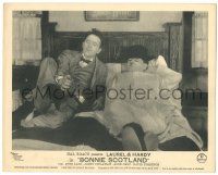 9y148 BONNIE SCOTLAND English FOH LC '35 wacky c/u of Stan Laurel & Oliver Hardy laying in bed!