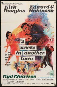 9z007 2 WEEKS IN ANOTHER TOWN 1sh '62 cool art of Kirk Douglas & sexy Cyd Charisse by Bart Doe!