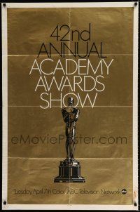 9z013 42ND ANNUAL ACADEMY AWARDS 1sh '70 wonderful image of the Oscar statue!