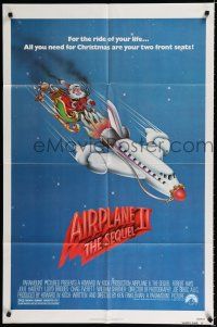 9z028 AIRPLANE II 1sh '82 Robert Hays, great wacky art of Santa Claus dragged by plane!