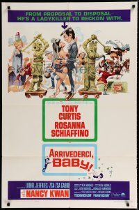 9z068 ARRIVEDERCI, BABY 1sh '66 Tony Curtis is a ladykiller, great wacky Jack Davis art!