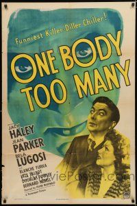 9z001 ONE BODY TOO MANY 1sh '44 huge spooky headshot of Bela Lugosi peeking through title!