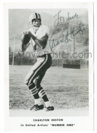 1a310 CHARLTON HESTON signed deluxe 5x7 publicity photo '69 as football player in Number One!