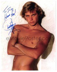 1a687 CHRISTOPHER ATKINS signed color 8x10 REPRO still '90s waist-high naked image of the actor!