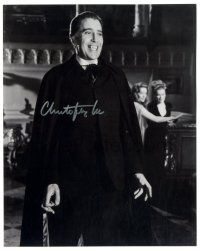 1a689 CHRISTOPHER LEE signed 8x10 REPRO still '80s showing off fangs as Dracula!