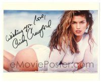 1a691 CINDY CRAWFORD signed color 8x10 REPRO still '90s sexiest c/u in see-through top on beach!