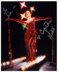 1a703 CYNTHIA GIBB signed color 8x10 REPRO still '80s in wild red dress on stage from Gypsy!