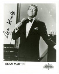 1a710 DEAN MARTIN signed 8x10 REPRO still '80s great c/u singing into microphone On Stage America!