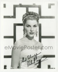 1a713 DEBRA PAGET signed 8x10 REPRO still '80s posing in sexy white dress with great jewelry!