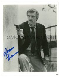 1a716 DENNIS WEAVER signed 8x10.25 REPRO still '80s great close up in suit & tie pointing gun!
