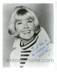 1a718 DORIS DAY signed 8x10 REPRO still '80s great smiling portrait in striped shirt!