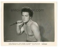 1a489 JOHNNY SHEFFIELD signed 8x10.25 still '90 great close up as Bomba of the Jungle with knife!