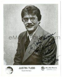1a345 JUSTIN TUBB signed 8x10.25 music publicity still '82 cool smiling portrait in suit & glasses