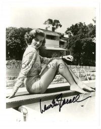 1a815 LAUREN BACALL signed 8x10.25 REPRO still '80s showing off her sexy legs on diving board!