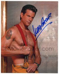 1a829 LORENZO LAMAS signed color 8x10 REPRO still '00s barechested portrait in firefighter pants!