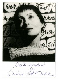 1a319 LUISE RAINER signed 3.5x5 publicity photo '70s head & shoulders portrait by writing on wall!