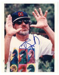 1a911 STEVEN SPIELBERG signed color 8x10 REPRO still '00s the director on set of Jurassic Park!