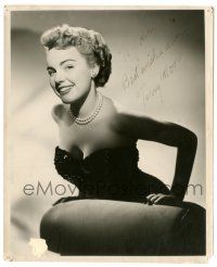 1a608 TERRY MOORE signed 8x10 still '50s sexy smiling portrait in low-cut dress & pearls!