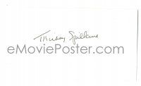 1a266 MICKEY SPILLANE signed 3x5 index card '80s it can be matted & framed with a still!