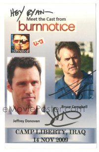 1a286 BURN NOTICE signed 5x8 invitation '09 by BOTH Bruce Campbell AND Jeffrey Donovan!