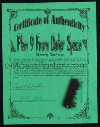 1a148 CONRAD BROOKS signed certificate of authenticity '93 w/ a real piece of backdrop from Plan 9!