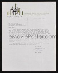 1a113 EVE MEYER signed 8.5x11 letter '72 telling agent Paul Kohner she can't take on another movie!
