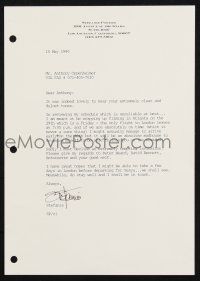 1a248 STEFANIE POWERS signed letter '90 declining an invitation to meet with friends in London!