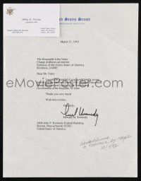 1a118 TED KENNEDY signed letter '93 from the U.S. Senator to the Prime Minister of Zaire!