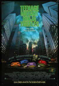 1a234 TEENAGE MUTANT NINJA TURTLES signed 1sh '90 live action, cool image of turtles in NYC sewers!