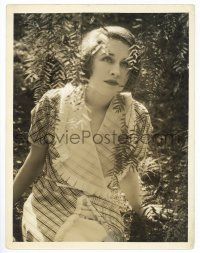 1b197 NORMA SHEARER deluxe 10x13 still '30s outdoors seated close up in pretty dress by Hurrell