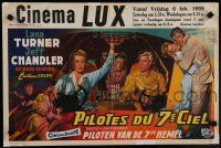 1c142 LADY TAKES A FLYER Belgian '58 different art of Jeff Chandler & sexy Lana Turner in plane!