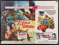 1c263 7th VOYAGE OF SINBAD/WATCH OUT WE'RE MAD British quad '70s Kossin double-feature artwork!