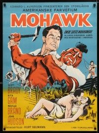 1c807 MOHAWK Danish '56 art of Scott Brady vs. Native American, Rita Gam!