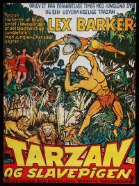 1c836 TARZAN & THE SLAVE GIRL Danish R70s art of Lex Barker fighting off lions w/man's body!