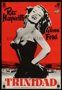 1c348 AFFAIR IN TRINIDAD Finnish '52 best art of sexiest Rita Hayworth laughing in low-cut dress!