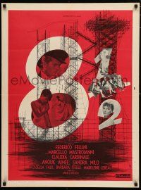 1c093 8 1/2 French 23x32 '63 Federico Fellini classic, Marcello Mastroianni & Claudia Cardinale!