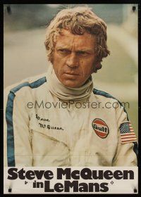 1c041 LE MANS German '71 close up of race car driver Steve McQueen in personalized uniform!