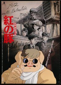 1c726 PORCO ROSSO Japanese 29x41 '92 Hayao Miyazaki anime, great cartoon image of pig & airplane!