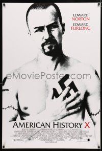1d041 AMERICAN HISTORY X DS 1sh '98 B&W image of Edward Norton as skinhead neo-Nazi!