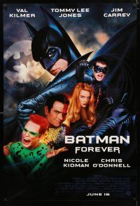 1d075 BATMAN FOREVER advance DS 1sh '95 Val Kilmer, Nicole Kidman, Tommy Lee Jones, Jim Carrey