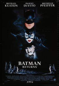 1d078 BATMAN RETURNS advance 1sh '92 collage of Michael Keaton, Danny DeVito, Michelle Pfeiffer!