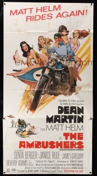 1f607 AMBUSHERS 3sh '67 McGinnis art of Dean Martin as Matt Helm w/ sexy Slaygirls on motorcycle!