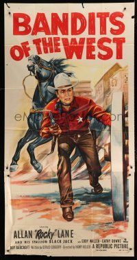 1f614 BANDITS OF THE WEST 3sh '53 Allan Rocky Lane & his stallion Black Jack, cool western art!