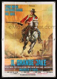 1f049 BIG JAKE Italian 2p '71 different art of John Wayne with gun on horse by Averardo Ciriello!