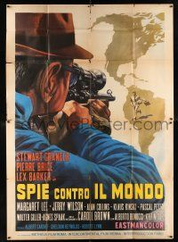 1f070 KILLER'S CARNIVAL Italian 2p '66 different art of Stewart Granger aiming rifle at man on map!