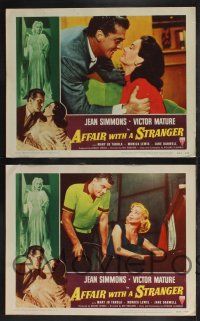 1g022 AFFAIR WITH A STRANGER 8 revised LCs '53 Victor Mature, Jean Simmons, bad girl Monica Lewis!