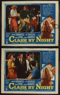 1g846 CLASH BY NIGHT 3 LCs '52 Fritz Lang, Barbara Stanwyck & Robert Ryan, Paul Douglas!