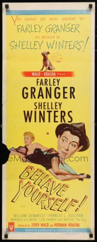 1j456 BEHAVE YOURSELF insert '51 Shelley Winters, Farley Granger, Gillmore, art by Alberto Vargas!