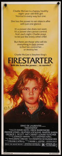 1j547 FIRESTARTER insert '84 close up of creepy eight year-old Drew Barrymore, sci-fi!